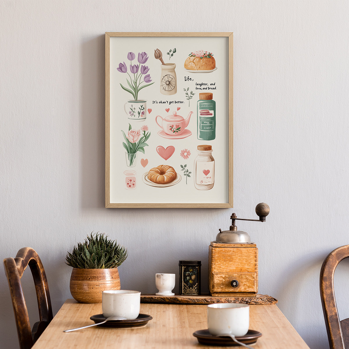 咖啡店面包店下午茶点心餐厅卡通漫画装饰画挂画艺术框油画壁画