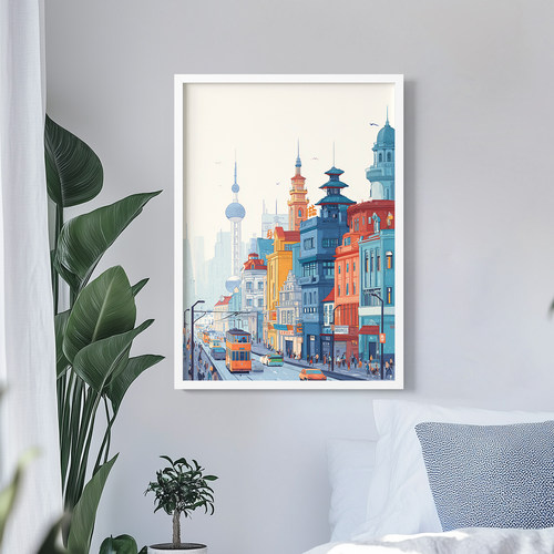 城市晨光客厅卧室沙发玄关墙壁装饰画挂画艺术框油画壁画海报插画