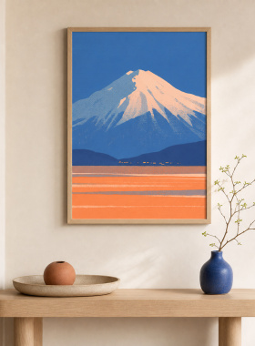 霞染富士山沙发背景墙挂画电表箱客厅装饰画配电箱遮挡装饰风景