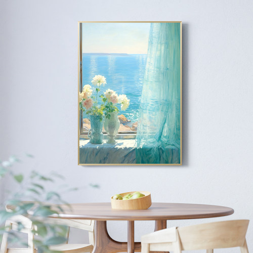 阳光海韵客厅卧室沙发风景海边自然花卉装饰画挂画艺术框油画壁画