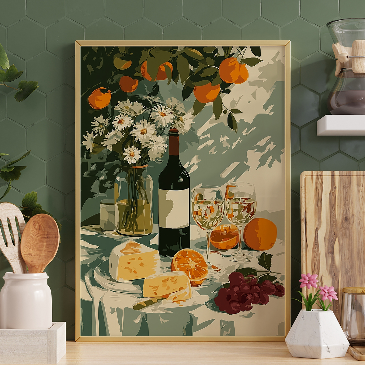 夏日微醺客厅卧室插画沙发餐厅植物装饰画挂画艺术框油画壁画插画图片