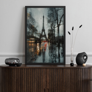 巴黎雨幕客厅卧室沙发酒店建筑城市ins装饰画挂画艺术框油画壁画