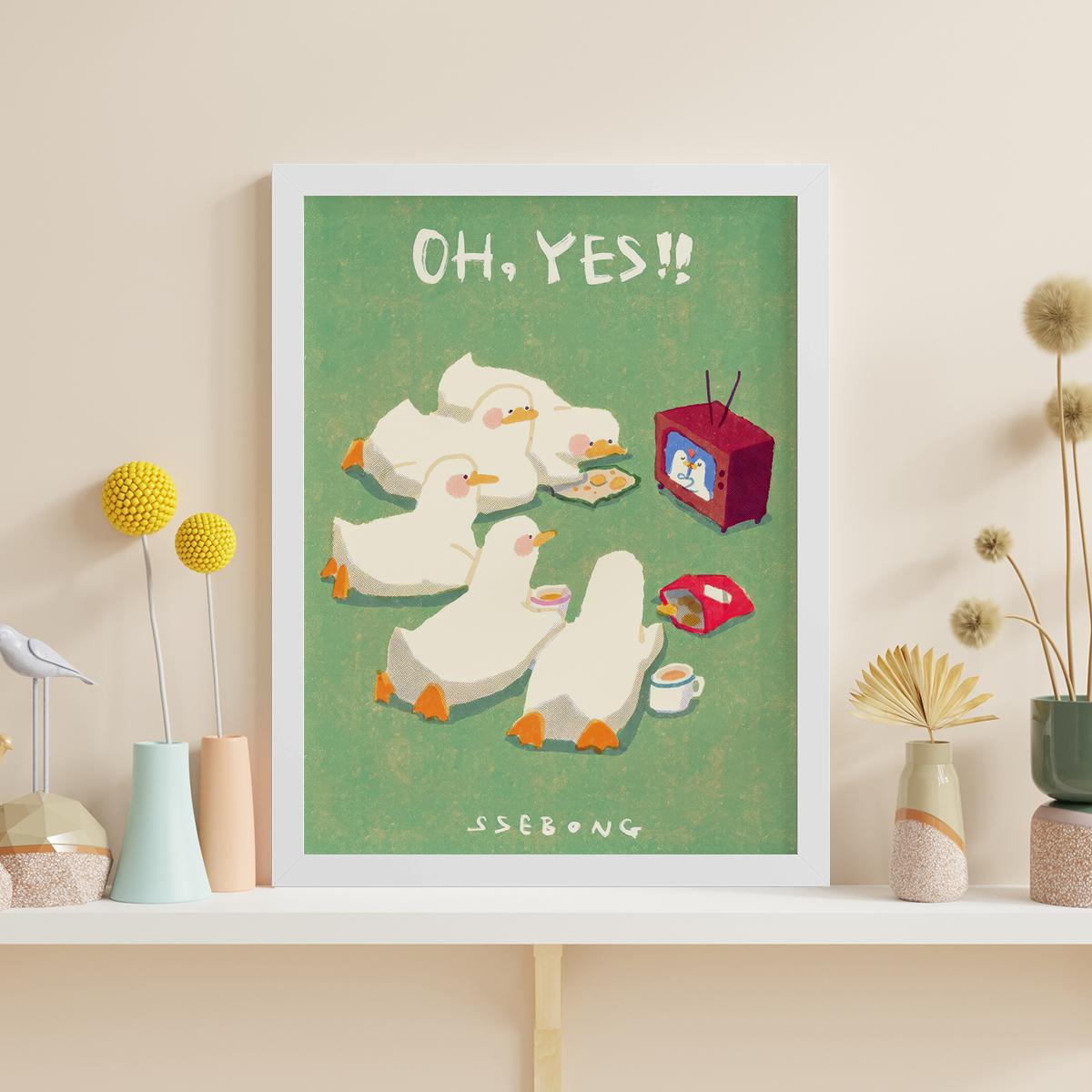 鸭子的慵懒时光儿童房幼儿园动物卡通漫画装饰画挂画艺术油画壁画图片