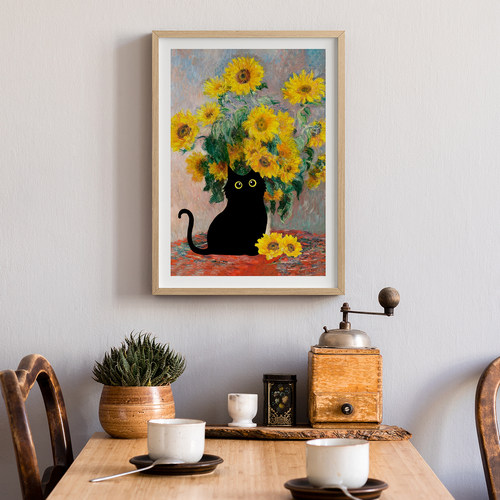 小黑猫闯进大师画客厅卧室沙发儿童房风景装饰画挂画艺术油画壁画