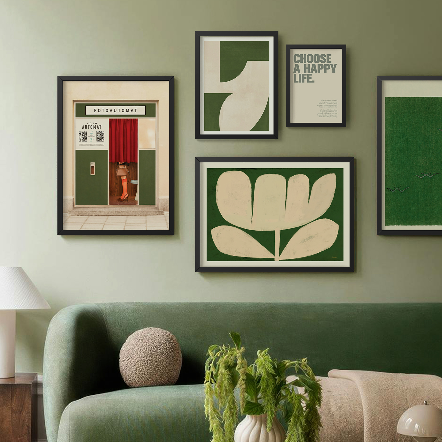 向绿而生客厅卧室沙发玄关墙壁装饰画挂画艺术框油画壁画插画组合