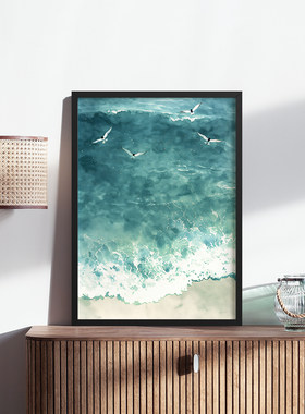 海鸥之舞客厅卧室沙发风景自然沙滩海边装饰画挂画艺术框油画壁画