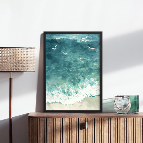 海鸥之舞客厅卧室沙发风景自然沙滩海边装饰画挂画艺术框油画壁画