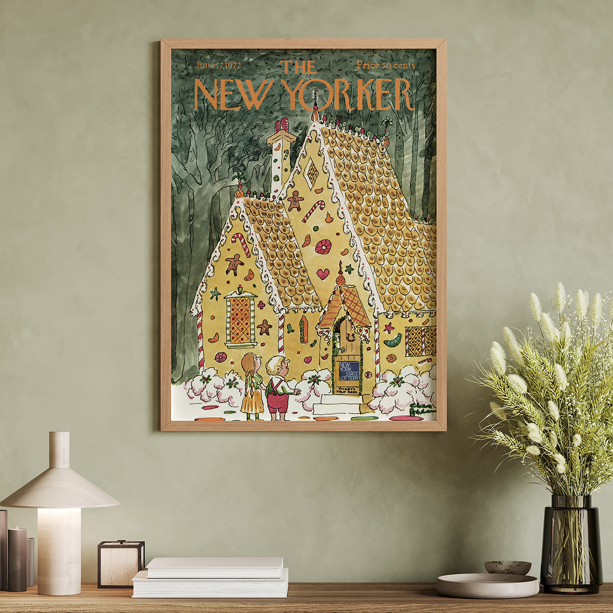 The New Yorker圣诞节插画客厅卧室沙发装饰画挂画艺术框油画壁画