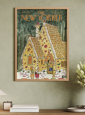 The New Yorker圣诞节插画客厅卧室沙发装饰画挂画艺术框油画壁画