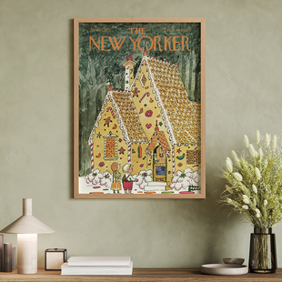 The New Yorker圣诞节插画客厅卧室沙发装饰画挂画艺术框油画壁画