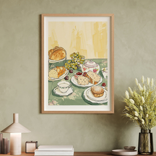 午后茶点时光客厅食物插画卧室沙发餐厅装饰画挂画艺术框油画壁画
