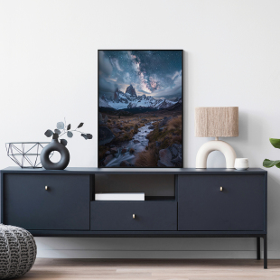 星河雪峰客厅雪山星空卧室沙发风景自然装 饰画挂画艺术框油画壁画
