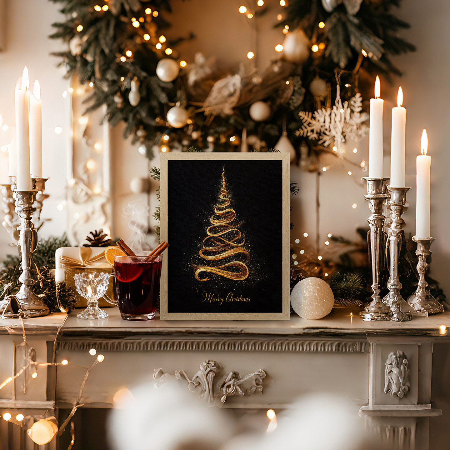 金辉圣诞树客厅卧室沙发玄关墙壁装饰画挂画艺术框油画壁画插画,家居饰品,现代装饰画,淘宝优惠券,粉丝福利购,淘宝优惠卷