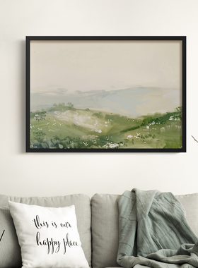 草原晨雾客厅沙发风景自然治愈系小清新装饰画挂画艺术框油画壁画