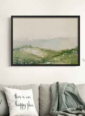 草原晨雾客厅沙发风景自然治愈系小清新装饰画挂画艺术框油画壁画