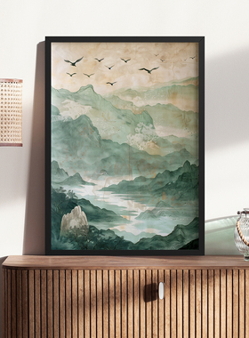 飞鸟山水客厅卧室沙发装饰画挂画艺术框油画壁画玄关鸟水彩自然