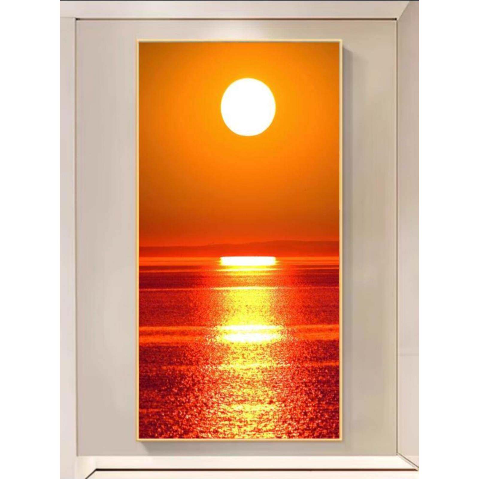 旭日东升装饰画入户玄关走廊过道挂画镇宅墙上风景竖版红太阳壁画