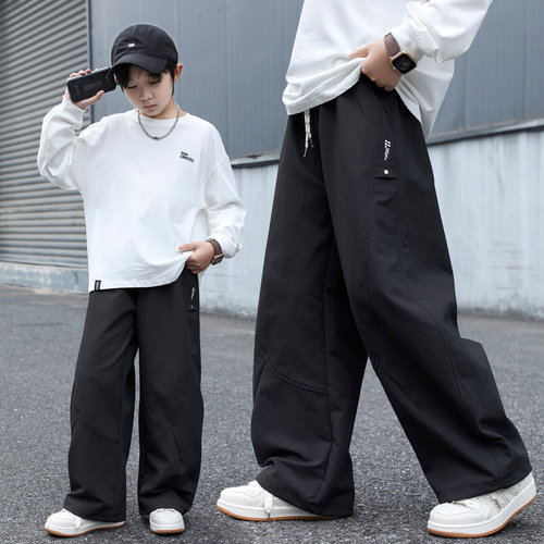 男童秋装休闲裤青少年2026新款儿童春秋季裤子大童宽松男孩弯刀裤