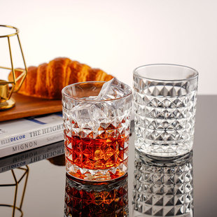 杯 方钻纹威士忌酒杯水晶制玻璃家用啤酒杯洋酒杯创意网红酒吧套装
