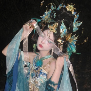 国潮【精卫神女】古风二次元 cos凤凰青鸾神女风发冠头饰额饰套装