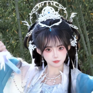 中国风拍照超仙龙女原创国风银色清冷仙侠神女头饰圣母光环发饰