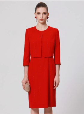 2023年马天奴商场专柜同款时尚套装红色连衣裙外套MRA248STB0