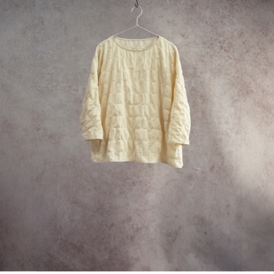 云芝元26春夏新款进口原白色天然亲肤木棉肌理圆领中袖轻量套头衫