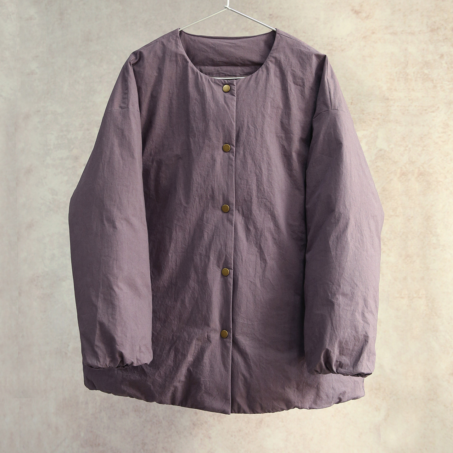 云芝元新冬款日晒干全棉灰紫色圆领宽松95白鹅绒短款羽绒服0601-M