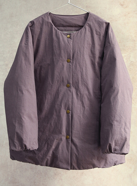 云芝元新冬款日晒干全棉灰紫色圆领宽松95白鹅绒短款羽绒服0601-M