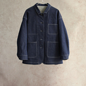 0501B 蓝色全棉牛仔翻领撞色线外套开衫 云芝元 设计师26新春款