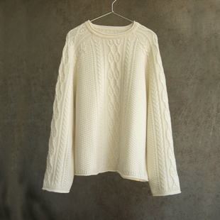 25冬新款 1206 康赛妮羊绒衫 纯羊绒套头衫 白色绞花插肩袖 云芝元