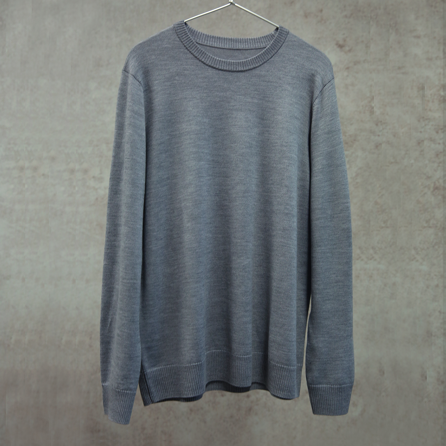 云芝元冬款德国扬子精纺灰色纯羊毛圆领横机针织男士打底衫1111-M