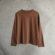 云芝元 冬款咖色纯棉圆领落肩高捻针织电脑横机休闲套头衫1317M