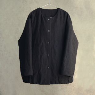 棉服外套2501 云芝元 开衫 黑色色织纯汉麻立领女款 设计师新冬款