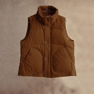 卡其细灯芯绒马夹V领95白鹅绒羽绒马甲1501 云芝元 新冬款