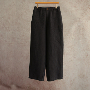 黑色汉麻高密斜纹半松紧腰直筒裤 新款 设计师原创26春季 云芝元