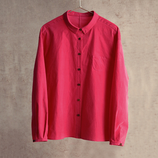 2001 玫红色纯棉细灯芯绒翻领休闲衬衫 设计师秋冬款 云芝元