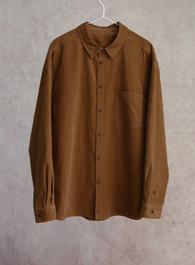 云芝元 新冬款卡其色纯棉细灯芯绒翻领休闲男士衬衫1505-S