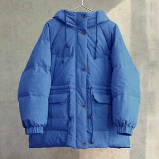 95白鹅绒连帽保暖羽绒服0408 日晒干湖蓝插肩袖 新冬款 云芝元