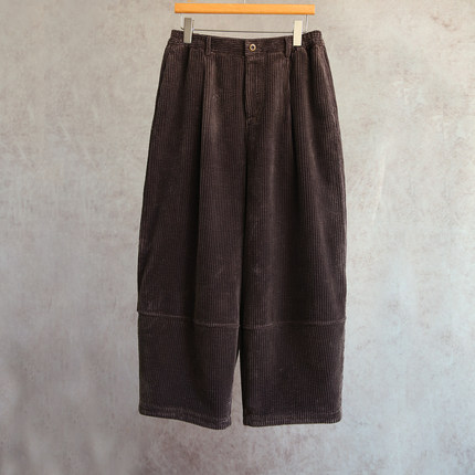 云芝元 新冬款进口日晒干深咖色纯棉灯芯绒半松紧腰花苞裤1609-M