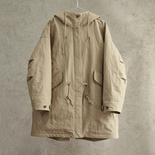 云芝元 新冬款卡其色汉麻棉连帽95白鹅绒中长款羽绒服1807-S