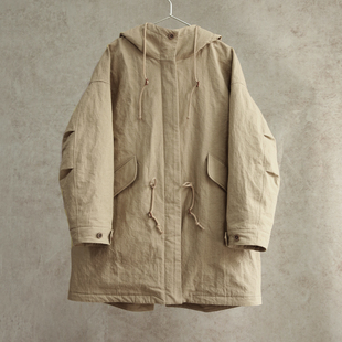 羽绒服1807 卡其色汉麻棉连帽95白鹅绒中长款 新冬款 云芝元