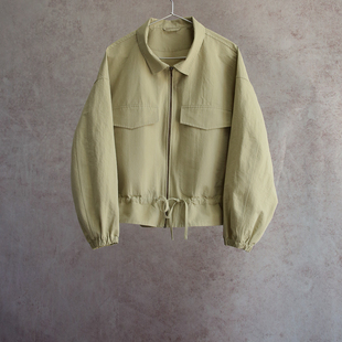 夹克外套 豆绿色羊绒棉立领落肩拉链抽绳女士长袖 云芝元 26春新款