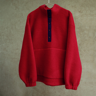 红色羊毛棉摇粒绒半开立领保暖卫衣外套2501 云芝元 新冬款
