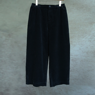 云芝元 设计师秋冬款黑色灯芯绒牦牛绒棉半松紧腰赛长安裤1101-S