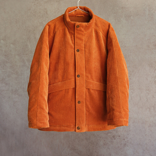 云芝元 进口纯棉日晒干暖桔色灯芯绒立领95白鹅绒羽绒服1901M 冬款