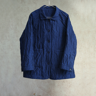 棉衣外套2205 蓝色羊绒棉金属丝翻领女士棉服开衫 新冬款 云芝元