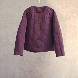 云芝元 新冬款紫色色织全棉圆领95白鹅绒短款女款羽绒服1501-S