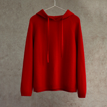 云芝元 新冬款康赛妮纯羊绒红色连帽羊绒帽衫宽松套头毛衣1126M