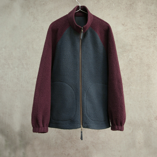 外套1701 蓝紫色羊毛棉摇粒绒拼接拉链立领男开衫 新冬款 云芝元